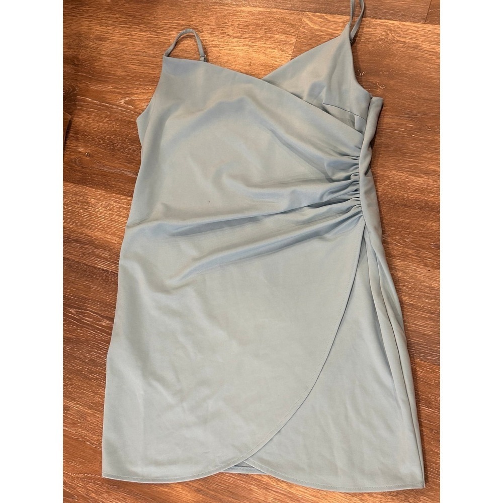 Light Blue Ruched V Neck Mini Dress 2XL Side Zip‎ Adjustable Straps